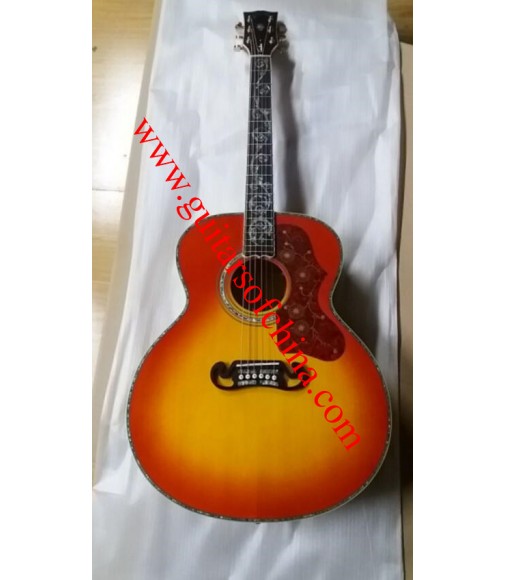 Chibson j200 acoustic guitar vine inlays-cherry sunburst 